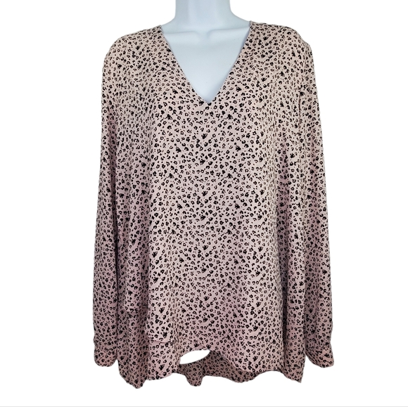 KAREN KANE Popover Blouse Long Sleeve V Neck Animal Print Sz XL High Low Hem - Picture 1 of 4